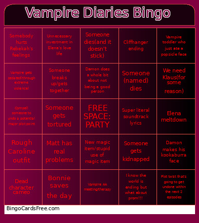 Vampire Diaries Bingo Card