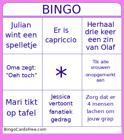 Van Hamond Bingo Card