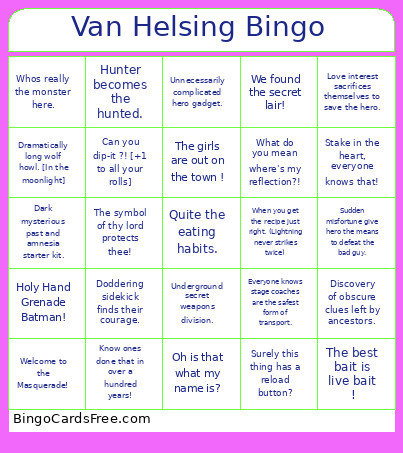 Van Helsing Bingo Card