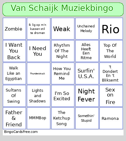 Van Schaijk Muziek Bingo Card