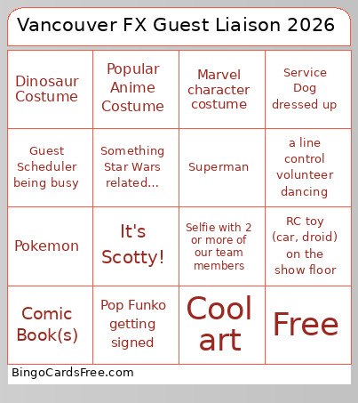 Vancouver FX Guest Liaison 2026 Bingo Card
