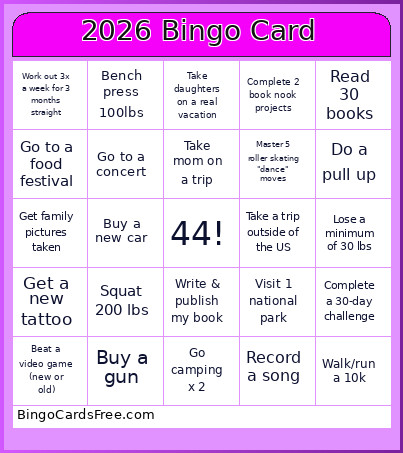 Vanessa Cars Bingo Card