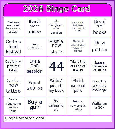 Vanessa Cars Bingo Card
