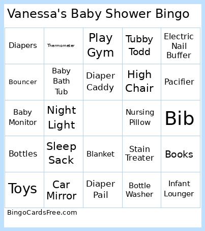 Vanessa's Baby Shower Bingo 