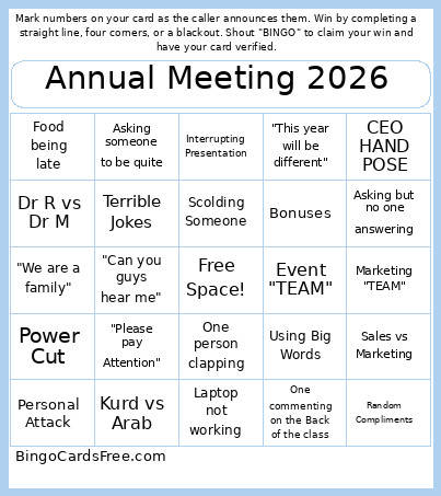 Vanest Annual Meeting 2026 Bingo Card