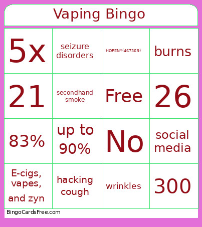 Vaping Bingo Card