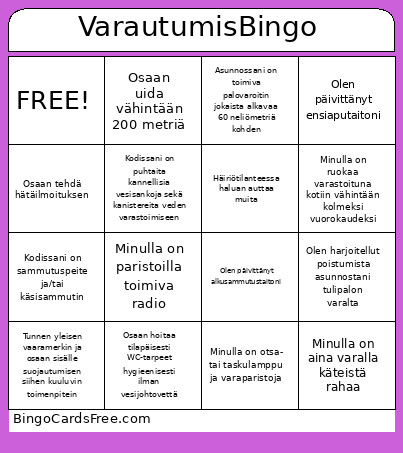 Varautumis Bingo Card