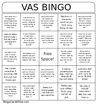 VAS Bingo Card