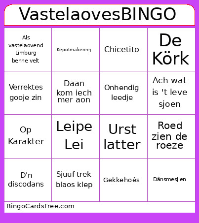 Vastelaoves Bingo Card