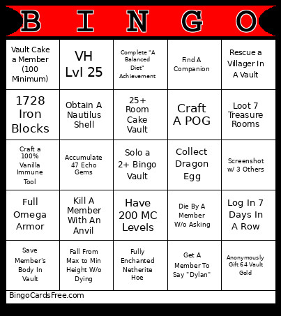 Vault Hunters Bingo Card