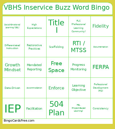 VBHS Inservice Buzz Word Bingo Card