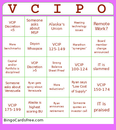 VCIP Bingo Card