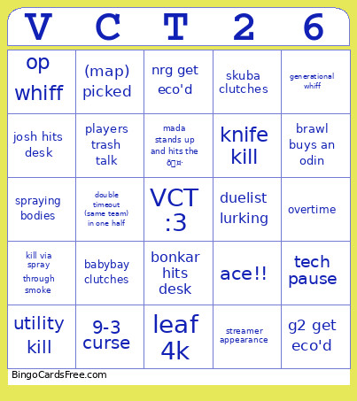 Vct Nrg Vs G2 Bingo Card