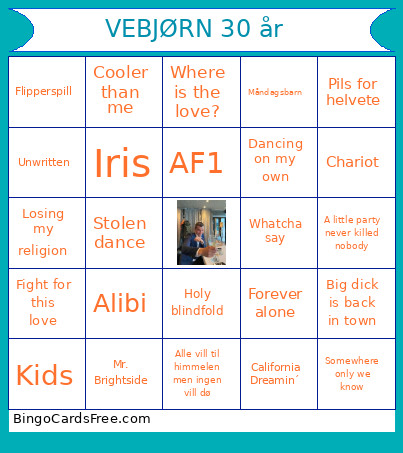 Vebjørn 30 år Bingo Card