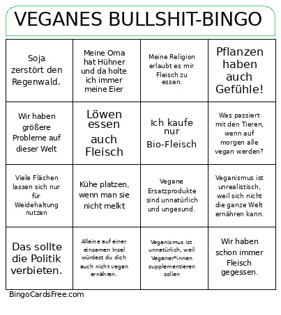 Veganes Bullshit- Bingo Card