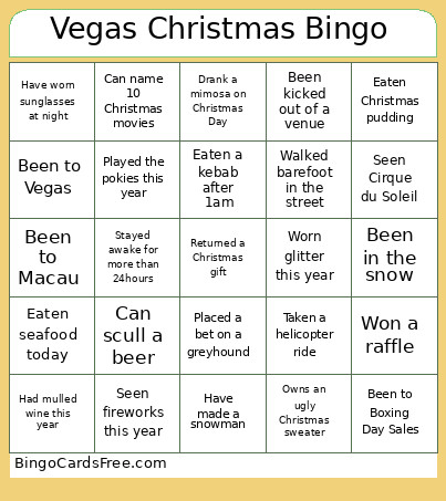Vegas Christmas Bingo Card