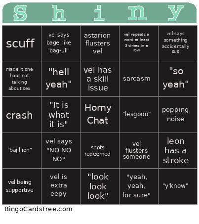 Vel Stream Bingo Card