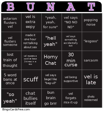 VelvettaLune Bingo Card