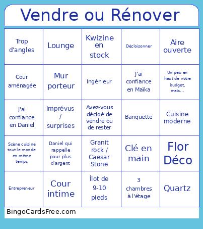 Vendre Ou Rénover Bingo Card