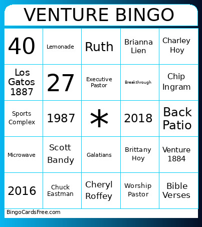 VENTURE Bingo Card