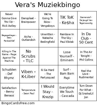 Vera's Muziek Bingo Card
