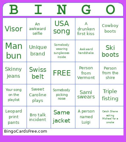 Verbier Partners Dinner Bingo Card