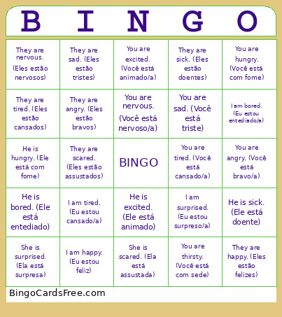 Verbo To Be Bingo Card