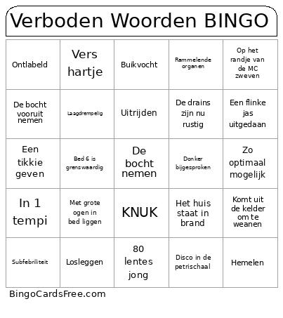 Verboden Woorden Bingo Card