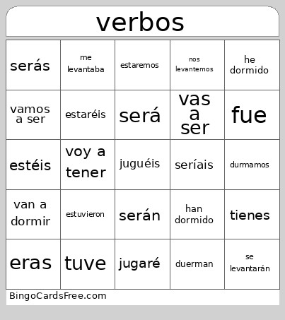Verbos Conjugación Bingo Card