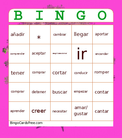 VERBOS EN ESPAÑOL Bingo Card