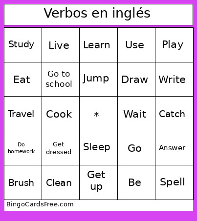 Verbos En Inglés Bingo Card
