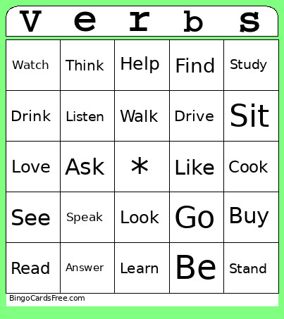Verbs Bingo Card