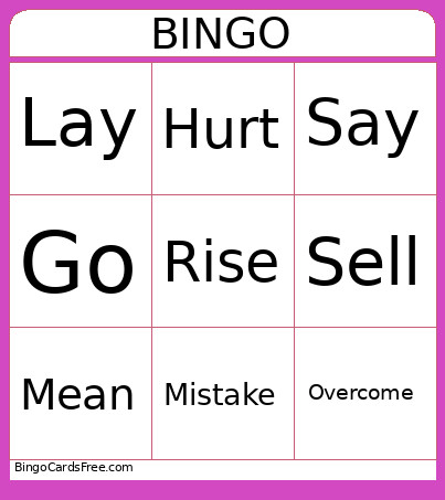 Verbs In Past Bingo Card