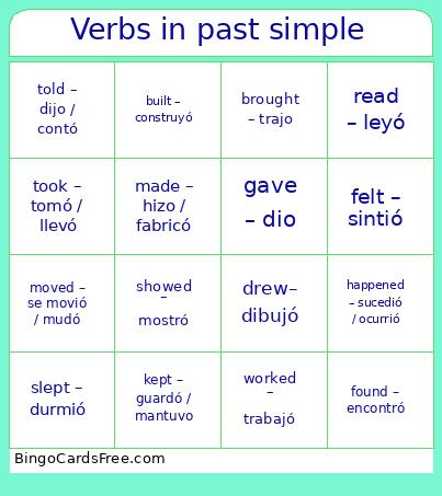 Verbs in past simple Bingo
