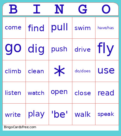 Verbs Present Simple Bingo Card