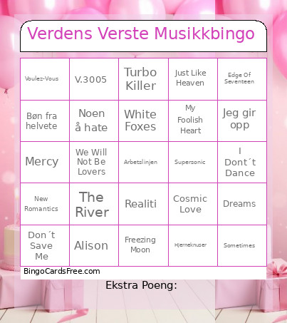 Verdens Verste Musikk Bingo Card