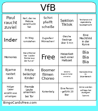 Verein Für Brustvergrößerungen Bingo Card