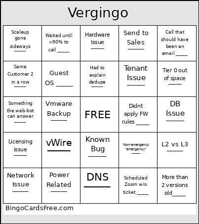 Vergingo Bingo Card