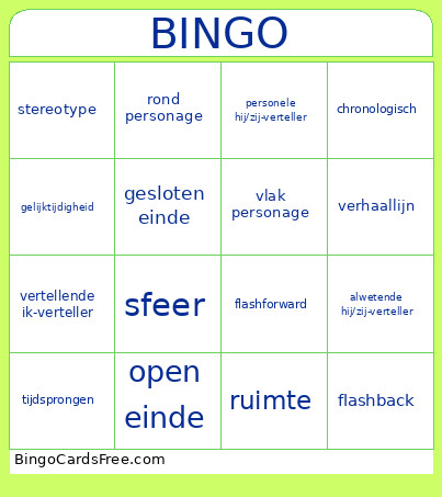 Verhaalelementen Bingo Card