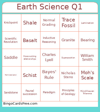 Veritas Earth Science Q1 Bingo Card