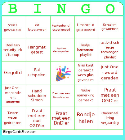 Verjaardag Bingo Card