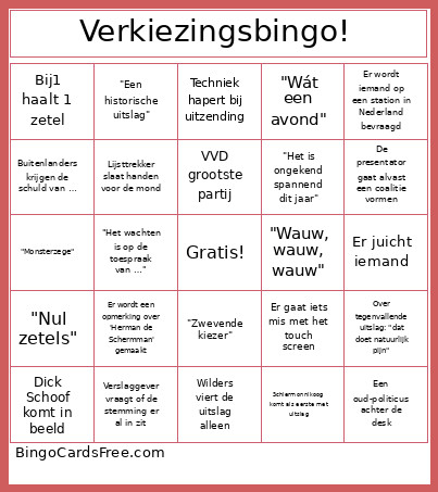 Verkiezings! Bingo Card