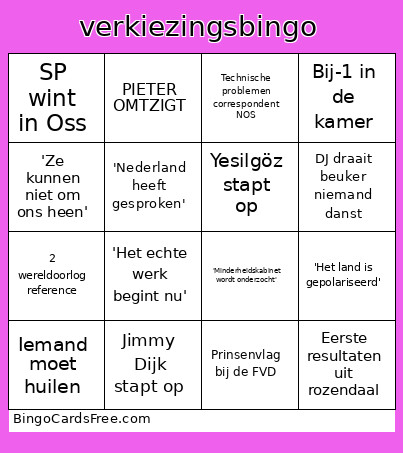 Verkiezings Bingo Card