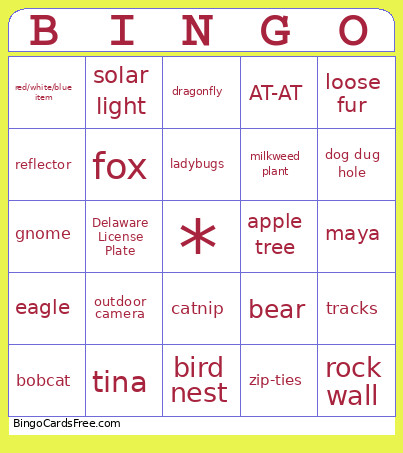 Vermont Bingo Card