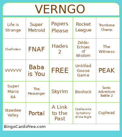 Verngo Bingo Card