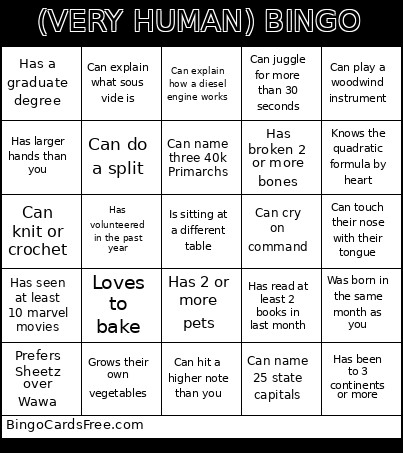 (VERY HUMAN) Bingo Card