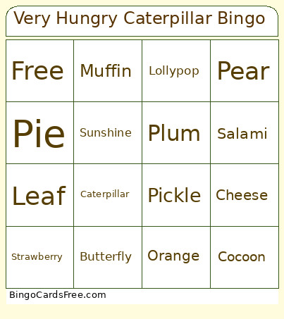 Very Hungry Caterpillar Bingo Card