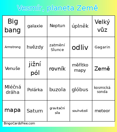 Vesmír, Planeta Země Bingo Card