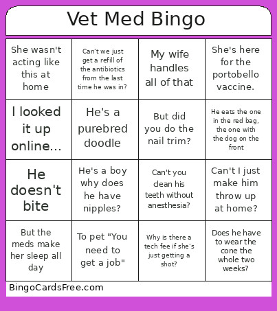 Vet Med Bingo Card