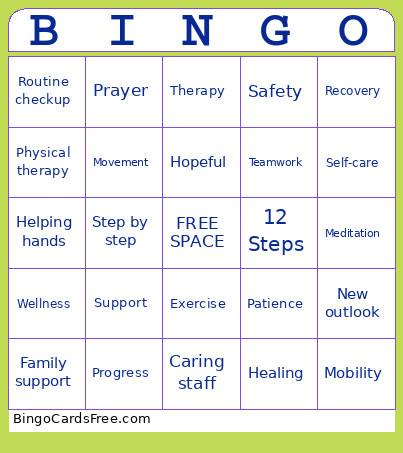 Vet Recovery Bingo Card